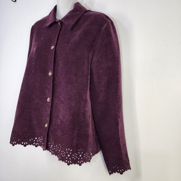 Sag Harbor Bice Shacket Shirt Jacket Sz 10 Faux Suede Collared Button Vtg Eyelet - Picture 6 of 11